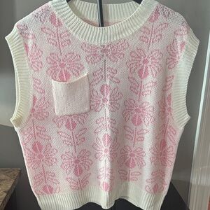 Amazon Pink and Cream Floral Women's Sweater Vest